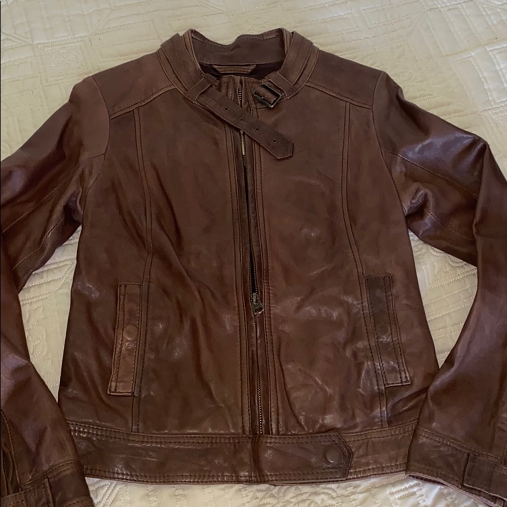 Brown leather jacket Abercrombie & Fitch